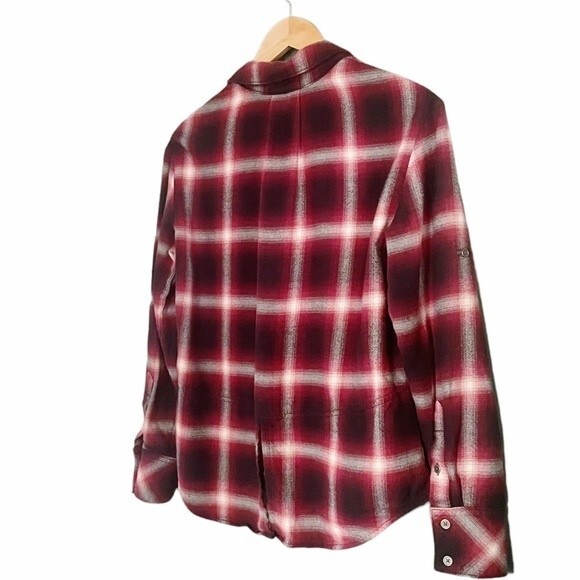 Anthropologie Cloth & Stone Cranberry Plaid Flannel Button Front Blouse Size XS - Picture 10 of 14
